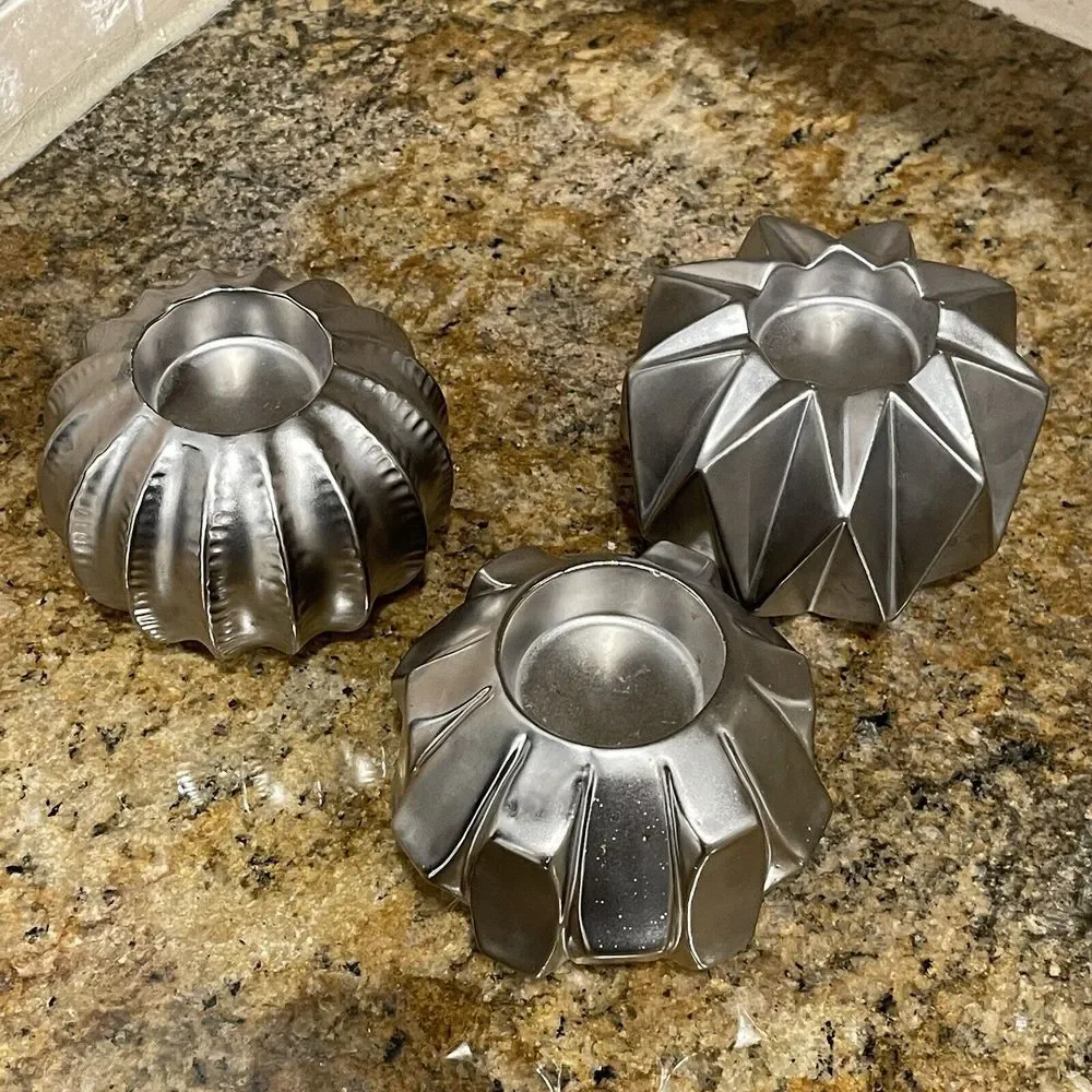 Geometric Modern‎ Tea Light Candle Holders 3.5 Inch Porcelain Silver 3 Item Set